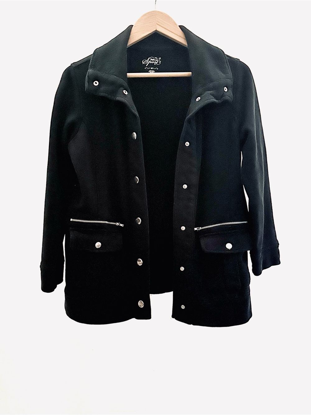 Style & Co. Black Snap-Front Women’s Coat with Zip Pockets Size Medium